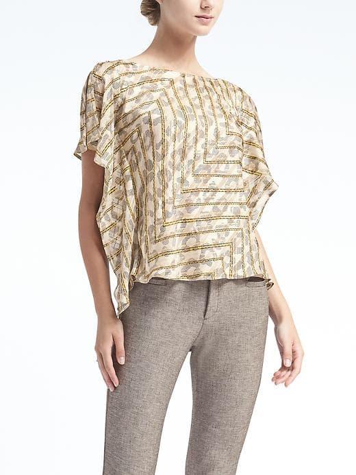 Banana Republic Womens Easy Care Print Slit Sleeve Top - Warm Print