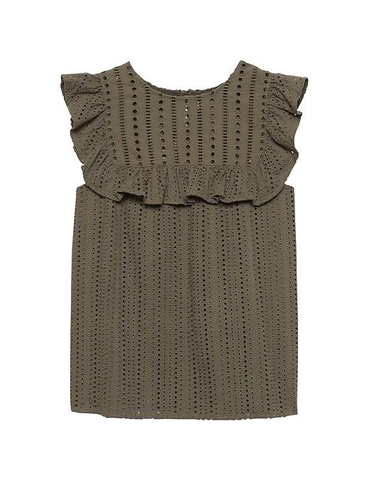 Banana Republic Womens Flutter-sleeve Eyelet Top Olive Size M