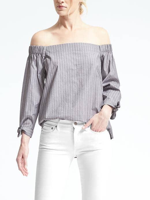Banana Republic Womens Stripe Off Shoulder Top - Gray Stripe