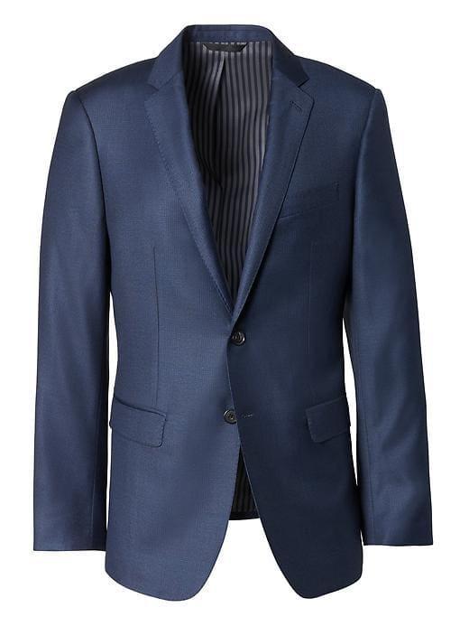 Banana Republic Mens Slim Monogram Blue Plaid Italian Wool Suit Jacket - Bright Blue