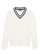 Banana Republic Mens Supima Cotton Contrast V-neck Sweater White Size L