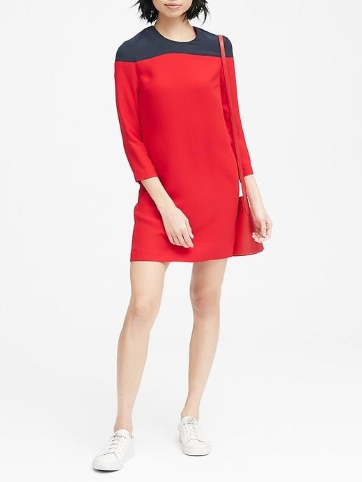 Banana Republic Womens Color-blocked Shift Dress Navy Blue & Red Size 0