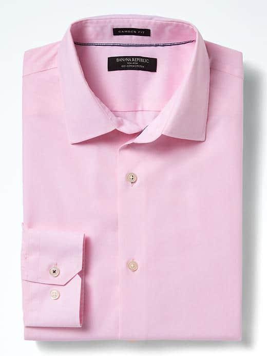 Banana Republic Mens Camden Fit Non Iron Stretch Solid Shirt - Pink Bliss