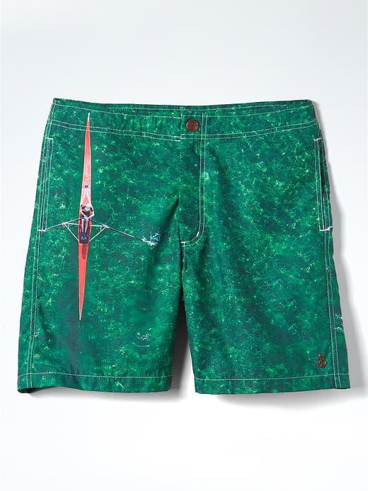 Banana Republic Mens Retro Marine Board Short - Green Print