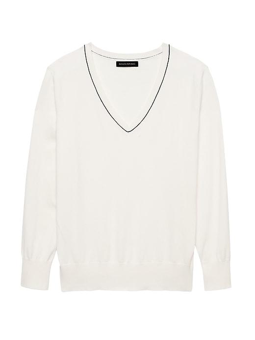 Banana Republic Womens Stretch-cotton V-neck Sweater White Size Xxl