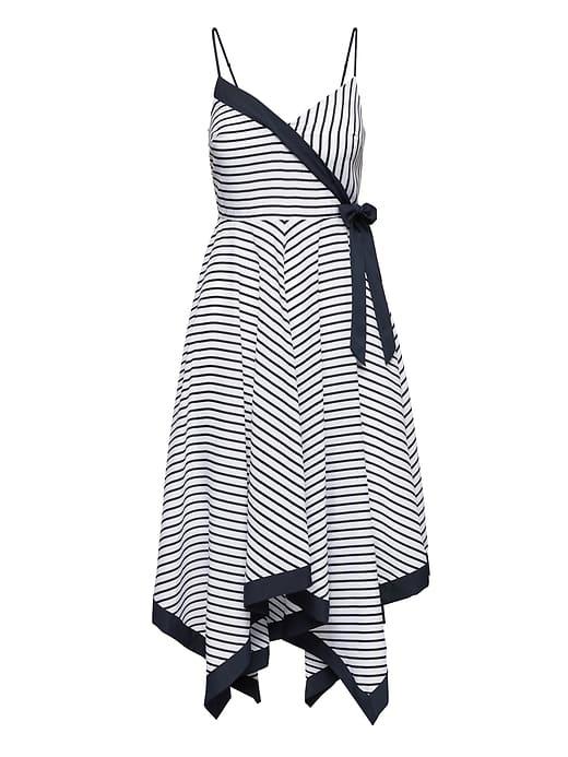 Banana Republic Womens Stripe Strappy Handkerchief-hem Dress White Size 16