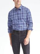 Banana Republic Mens Grant Fit Custom Wash Bold Plaid Shirt - Comet Blue