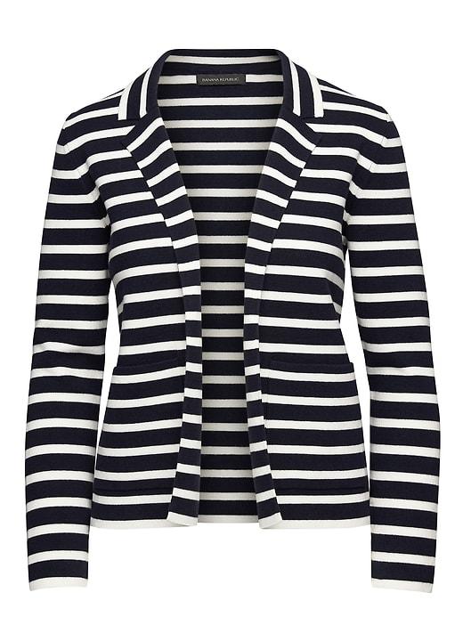 Banana Republic Womens Petite Cotton-blend Sweater Blazer Blue Stripe Size Xxs