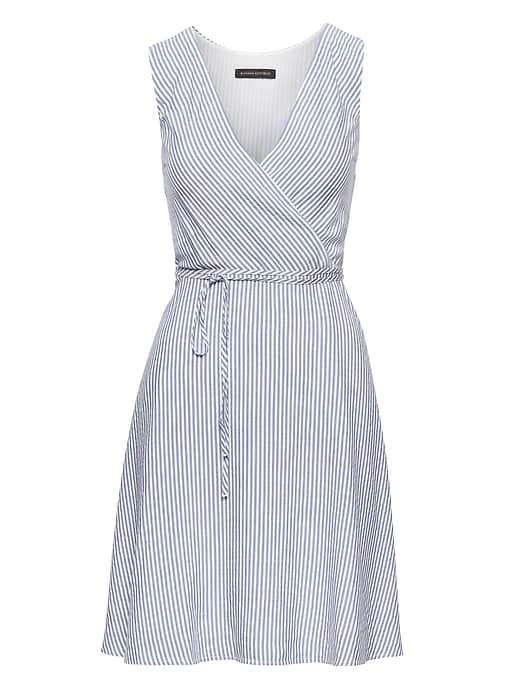 Banana Republic Womens Petite Stripe Wrap Dress Mini Stripe Size 10