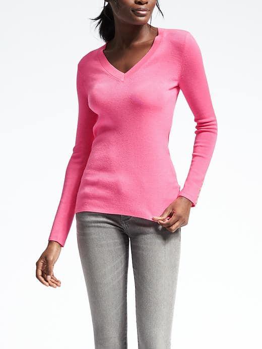 Banana Republic Womens Extra Fine Merino Wool Vee Pullover - Hot Pink