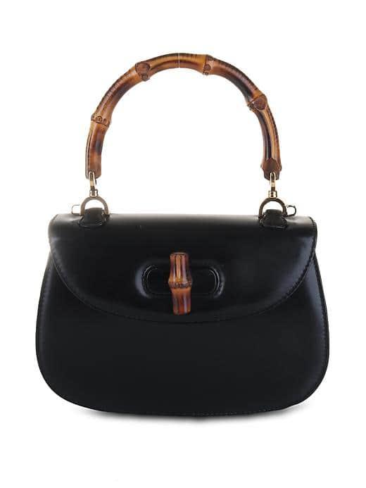Banana Republic Luxe Vintage Gucci Black Leather Bamboo Handbag Mini - Black