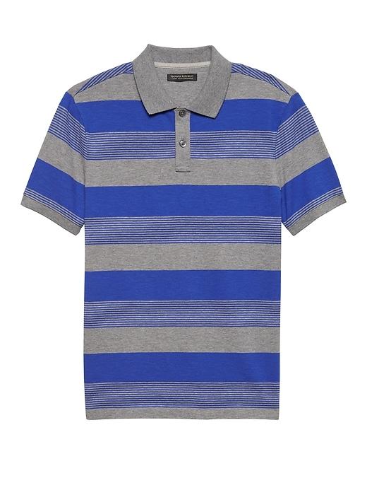 Banana Republic Mens Luxury-touch Performance Stripe Polo Shirt Blue Galaxy Size Xs