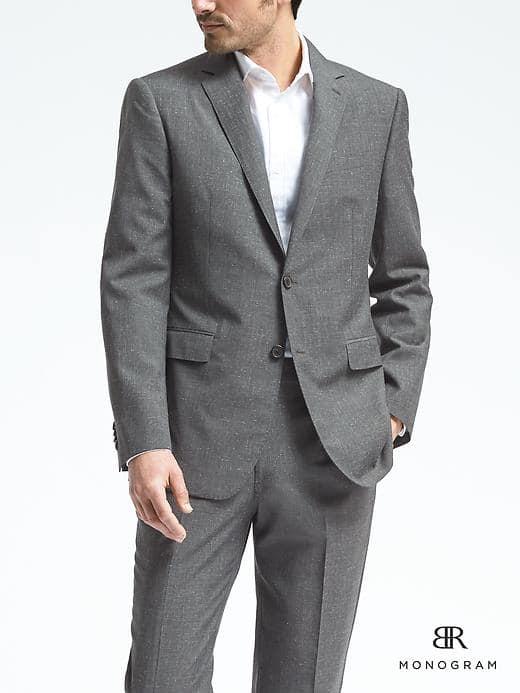 Banana Republic Mens Standard Monogram Grey Wool Blend Suit Jacket - Gray Texture