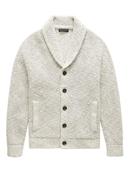 Banana Republic Mens Cotton Waffle-knit Shawl Cardigan Sweater Cool Slate Size L