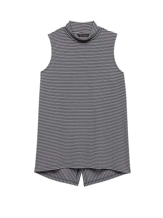 Banana Republic Womens Life In Motion Ultra-soft Modal Split-back Mock Neck Top Multi Stripe Size S