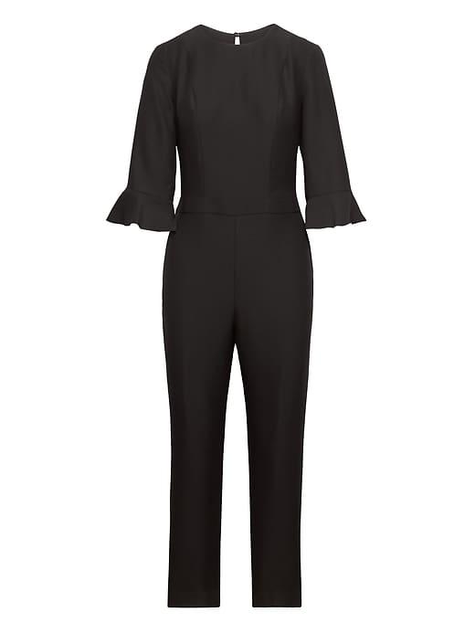 Banana Republic Womens Flounce-sleeve Jumpsuit Black Size 0