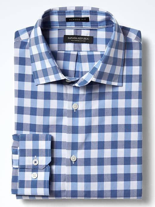 Banana Republic Mens Classic Fit Supima Cotton Gingham Shirt - Navy