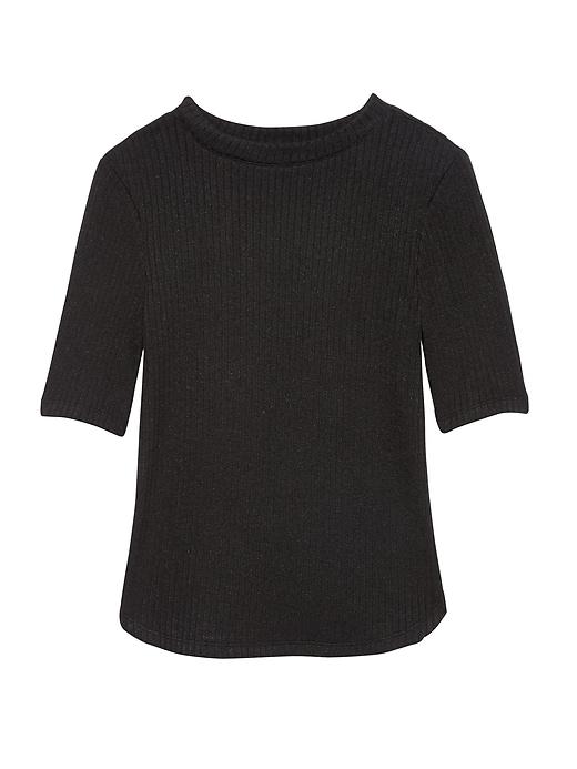 Banana Republic Womens Luxespun Ribbed Mock-neck T-shirt Black Size S