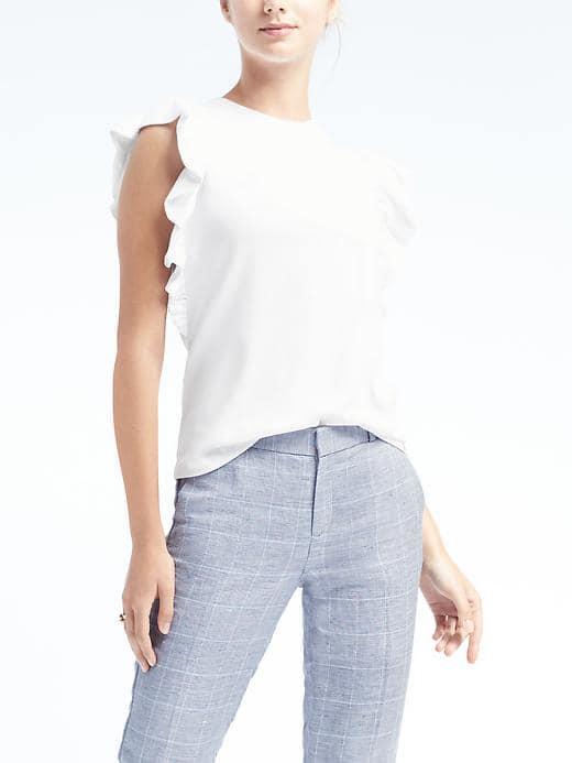 Banana Republic Womens Stripe Jersey Ruffle Trim Top - White