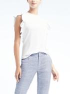 Banana Republic Womens Stripe Jersey Ruffle Trim Top - White
