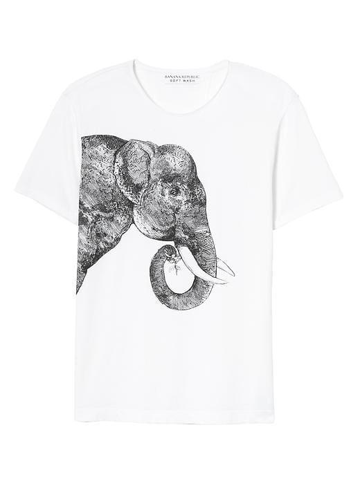 Banana Republic Mens Elephant Graphic Tee - White