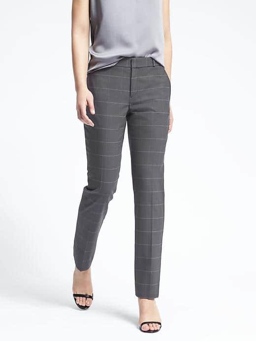 Banana Republic Ryan Fit Windowpane Lightweight Wool Slim Straight Pant - Gray