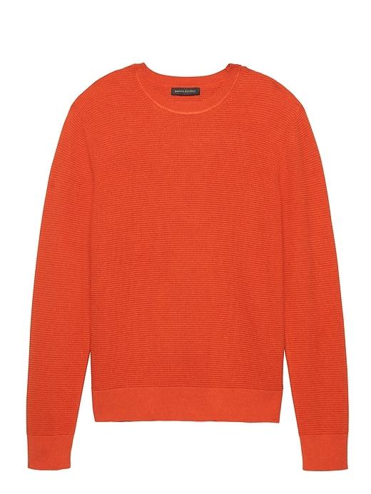 Banana Republic Mens Supima Cotton Waffle-knit Crew-neck Sweater Orange Size M