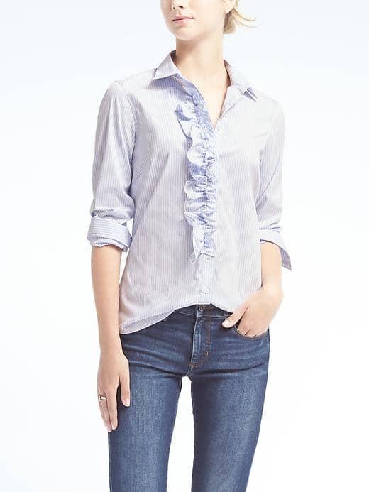 Banana Republic Riley Fit Stripe Ruffle Shirt - Blue Stripe