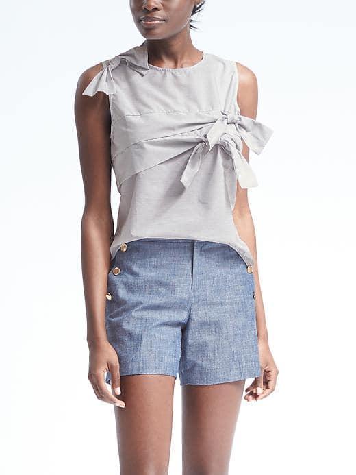 Banana Republic Womens Stripe Bow Front Top - Gray