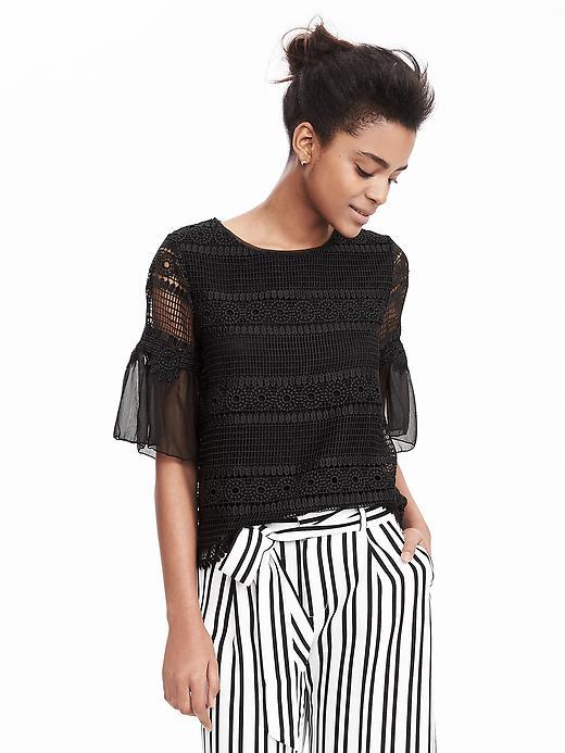 Banana Republic Womens Short Sleeve Lace Top Size L - Black