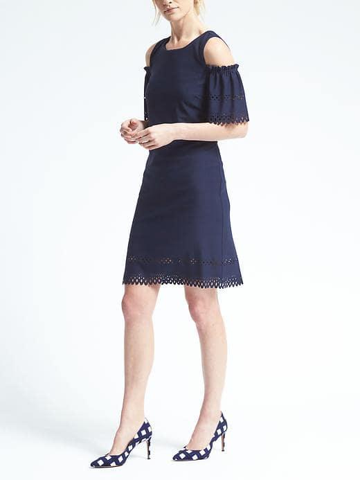 Banana Republic Womens Lasercut Crepe Cold Shoulder Dress - Navy