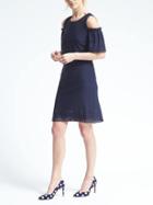 Banana Republic Womens Lasercut Crepe Cold Shoulder Dress - Navy