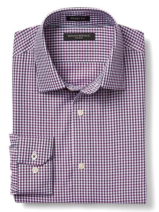 Banana Republic Mens Grant Fit Non Iron Twill Gingham Shirt - Prestine Purple