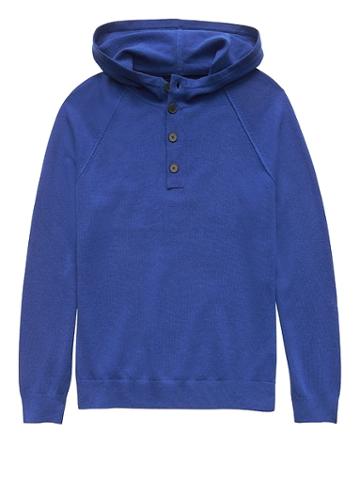 Banana Republic Mens Machine-washable Cashmere Blendsweater Hoodie Blue Heather Size M