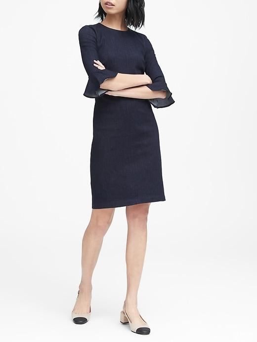 Banana Republic Womens Denim Flutter-sleeve Sheath Dress Dark Rinse Size 2