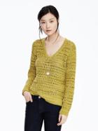 Banana Republic Womens Open Stitch Vee Sweater Size L - Lively Chartreuse