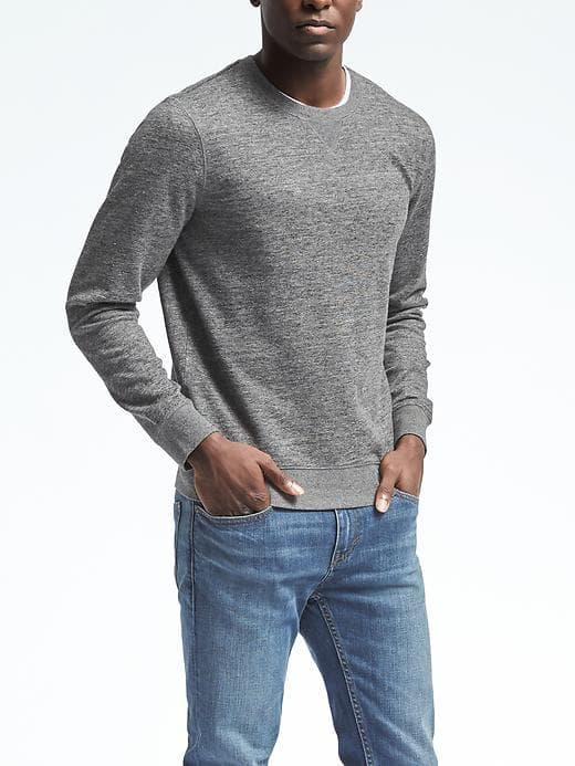 Banana Republic Mens Heritage Linen Terry Sweatshirt - Gray Texture