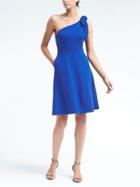 Banana Republic Womens One Shoulder Ponte Fit And Flare Dress - Deep Royal