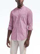 Banana Republic Mens Grant Fit Custom Wash Texture Shirt - Dried Cherry