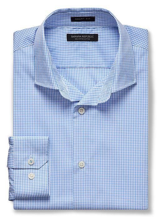 Banana Republic Mens Grant Fit Gingham 120s Supima Cotton Shirt Size L - Slalom Blue