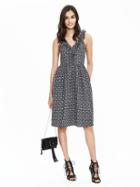 Banana Republic Womens Heritage Print Ruffle Vee Dress Size 0 - Dark Graphite