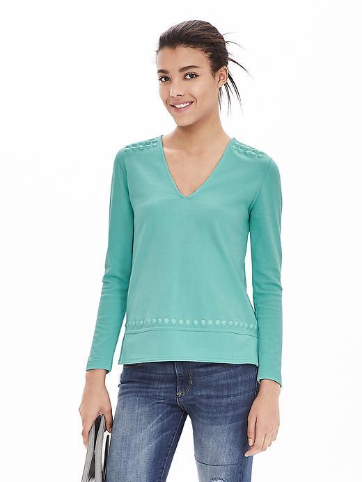 Banana Republic Womens Beaded Vee Pullover Size L - Aqua Mint