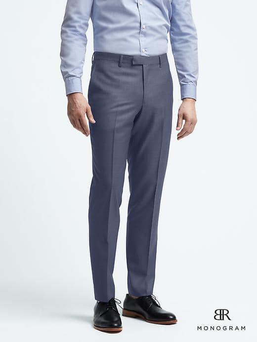 Banana Republic Mens Slim Monogram Bright Blue Wool Suit Trouser - Cascade Blue