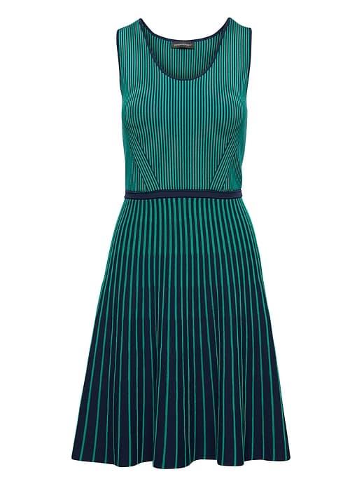 Banana Republic Womens Petite Stripe-knit Fit-and-flare Dress Green & Blue Size L