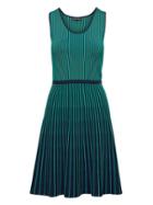 Banana Republic Womens Petite Stripe-knit Fit-and-flare Dress Green & Blue Size L