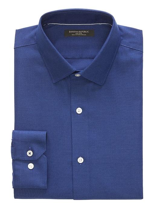 Banana Republic Mens Camden Standard-fit Cotton Stretch Non-iron Solid Shirt Damselfish Blue Size Xxs