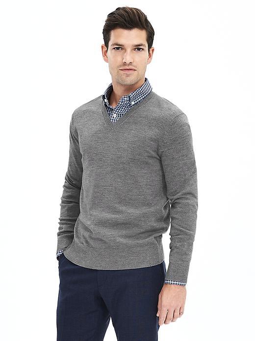 Banana Republic Mens Extra Fine Merino Wool Vee Pullover Size L Tall - Medium Gray Heather