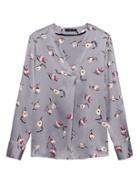 Banana Republic Womens Halli Floral Drapey V-neck Top Silver Size S