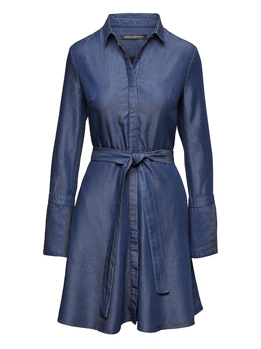 Banana Republic Womens Tencel Fit-and-flare Shirt Dress Dark Denim Size 16