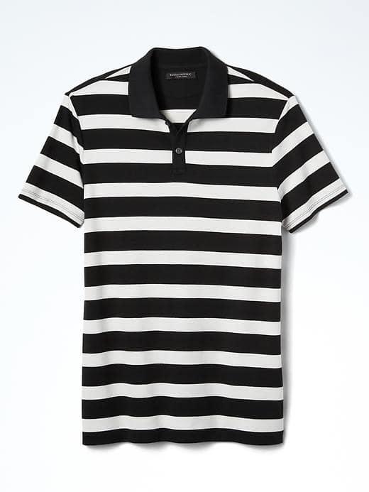 Banana Republic Mens Slim Luxe Touch Wide Stripe Polo - Black